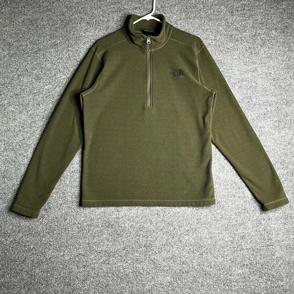 The North Face Quarter Zip Fleece Pullover Sweater Men M Green‎ Outdoor Logo
